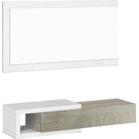 Eingangsschrank Mcallen, Flur mit Spiegel, Flurmöbel mit Schublade, Taschenentleerer für Wohnungen, cm 95x26h69, Weiß und Eiche