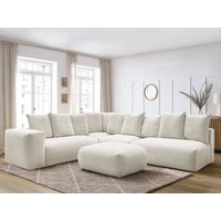 BOBOCHIC - Canapé d'angle fixe modulable VOLTAIRE avec 2 chauffeuses 2 places, 1 angle et 1 chauffeuse 1 place tissu chiné avec pouf Angle gauche Blanc