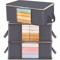 Set mit 3 Kleideraufbewahrungstaschen, 35 Liter Fassungsvermögen, faltbare Aufbewahrungsbox zum Verschieben unter das Bett, Aufbewahrung für Bettbezüge, Kleiderschrank-Organizer-Tasche, grau.