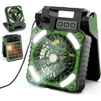 Tragbarer Solar-Campingventilator mit LED-Licht, Timer, 4 Geschwindigkeiten, USB-Tischventilator, wiederaufladbarer 10400-mAh-Akku, kabelloser leiser Ventilator für Büro, Schlafzimmer, MUMU