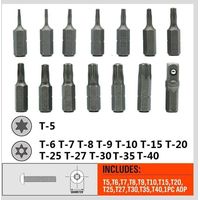 Jeu de 14 embouts Torx de sécurité inviolables en acier allié S2, T5 à T40