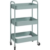 Meubles Cosy 3 Tier Metal Storage Trolley on Wheels Modern Utility Cart Blue