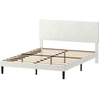 Levede Double Bed Frame with Upholstered Headboard Velvet Foam White Fabric