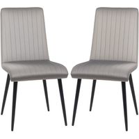 Juego de 2 sillas de comedor tapizadas – Tejido efecto terciopelo – Patas de acero – 43 x 58 x 90 cm – Gris y negro