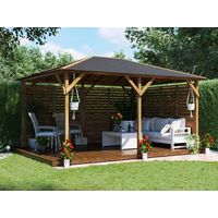 Dunster House Wooden Gazebo Kit Louvre Wall 4m x 3m Pressure Treated Garden Shelter Roof Shingles Utopia