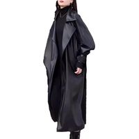 Trench en cuir synthétique pour femme Printemps Automne Manches raglan avec écharpes détachables Manteau long décontracté