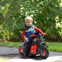 Moto électrique pour enfants de 2 ans et plus avec fonction bulles de savon, phares, musique, vitesse 3 km/h, charge maximale 30 kg, rouge