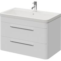 Oslo Gloss White 800mm Wall Mounted 2 Drawer Vanity Unit with Anya Basin - 800mm - Chrome 320mm Handle