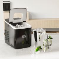 Selbstreinigender Eiswürfelbereiter, 12 kg in 24 Stunden, 9 Eiswürfel in 8 Minuten, tragbarer Eiswürfelbereiter mit Löffel und Korb, 1,8-Liter-Wassertank, für Zuhause/Küche/Camping, schwarzes PP