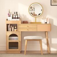 Ensemble coiffeuse 120x40x90 cm avec éclairage LED 3 couleurs Coiffeuse en bois miroir rangement tiroirs Naturel