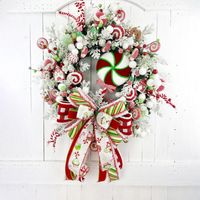 1pc 17.7 inch Christmas Wreath Christmas Candy Cane Front Door Window Decoration Christmas Wreath Christmas Outdoor Decoration Wreath
