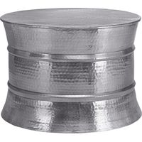 WOMO-DESIGN Mesa de Centro Hecha a Mano Estilo Oriental Redonda Ø 62x33 cm Plateada de Aluminio - Mesita para salón diseño Martillado Plano de Metal - Tabla Auxiliar para Tomar el café y té