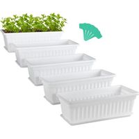 rechteckige Blumentöpfe 42,7 cm, Pflanzenständer mit Untersetzer, Pflanzgefäß mit Etikett, Fensterbankkasten für Sukkulenten, Kräuter, Blumen (Weiß)