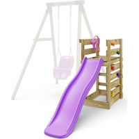 Add-on Wooden Platform & 6FT Slide for Rebo Wooden Swing Sets Purple