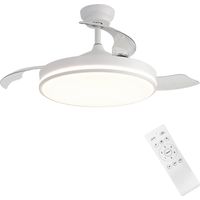Ventilador de techo en blanco mate con luz Silencioso 30 dB 6 velocidades Iluminación LED de 3 colores Diámetro 107 cm Aspas de MDF