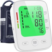 Tensiomètre à bras, tensiomètre médical avec grand écran LCD tricolore, brassard réglable mémoire Cardiofréquencemètre