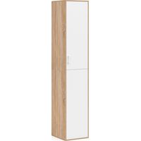 Büroschrank 180 cm multifunktional SYLVIA weiß und Holz 1 Tür 3 Regale