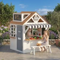 AIYAPLAY Cabane enfant extérieur 5 en 1, maison enfant extérieure avec panier de basket, ballon de football, 132x118x124cm, beige | France
