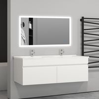 Aica Sanitaire – Meuble salle de bain double vasque 120x45x40cm – 2 portes à fermeture amortie – Structure MDF anti-déformation – Lavabo céramique suspendu