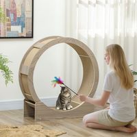Roue d'exercice pour chat roue de course pour chat frein sécurisé et tapis de grattage amovible silencieux 91 cm marron