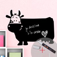 Sticker ardoise tableau noir - stickers muraux adhésif effaçable - UNE VACHE SOURIANTE + CRAIE LIQUIDE BLANCHE - 70x95cm