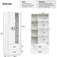 (319020021WAA))LED-beleuchtete Vitrine, 2 Türen, Standvitrine mit transparenter Tür, freistehende Vitrine Weiße LED-Vitrine Wohnzimmer Wohnzimmerwand LED-Vitrine LED-Schrank Buffetschrank