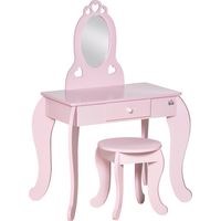 Tocador Infantil para 3-6 Años con Cajón Taburete a Juego y Espejo Tipo Princesa 60x36x88 cm Rosa