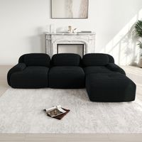 Neche – Canapé d'angle modulable 3 places 298cm – Velours côtelé noir – Accoudoirs galbés – Confort élastique – Base antidérapante