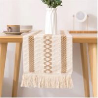 Nappe de table en coton et lin, avec franges, décoration mariage et fête, 30x180cm, mélange de tissus
