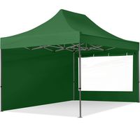 3x4.5m Pop Up Gazebo PREMIUM Steel 40 mm, incl. Sidewalls with Panorama Windows, dark green High Performance Polyester approx. 350g/m²
