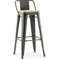 Bar Stool with Backrest - Industrial Design - Wood & Steel - 76cm - New Edition - Stylix Metallic bronze