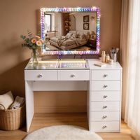 FENCHILIN Tocador con iluminación LED, intensidad regulable, 8 cajones, 120 x 81 x 55 cm, con espejo de maquillaje incluido, blanco