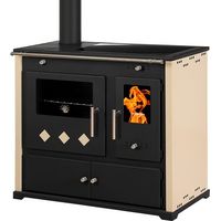 Cucina a Legna con Piastra in Ceramica - 9,5 kW Pannelli Laterali Verniciati Avorio, Design Moderno e Uscita Fumi a Sinistra