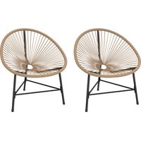 Set 2 Sedie Acapulco Rotin PE Acciaio Balcone 72x68x81 cm Legno