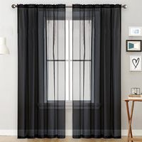 Sheer Curtains Living Room Rod Pocket Window Curtain Panels Bedroom Semi Sheer Voile Curtains White-98L-Black