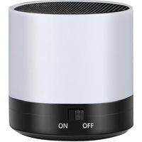 Tragbarer Bluetooth-Lautsprecher mit Subwoofer, kompatibel mit PC und Mobilgeräten, erhältlich in Weiß, Schwarz und Blau.