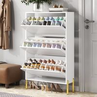 Meuble à chaussures minimaliste 3 portes, blanc et doré, 73x24x120 cm