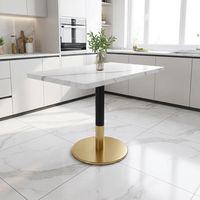 AMXCNOY Modern Rectangle Dining Table for 2 Small Kitchen Table with White Marble Pattern Wood Desktop and Black Metal Pillar Negotiation Table with Gold Base for Dining Room Kichen Office Meeting Roo