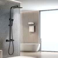 Teeno – Colonne de douche thermostatique en acier inoxydable – Douche réglable 700-1150mm – Pomme de douche 200mm avec fonction purification – Noir