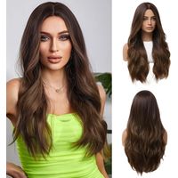 Perruque de Cheveux Synthétiques Longue Bouclée Brune pour Femme