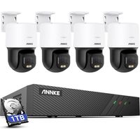 ANNKE 5MP PT PoE Outdoor-Überwachungsset mit 4 F.10 IP-Kameras mit Nachtsicht, Schwenk-/Neigewinkel von 340° bis 110°, Zwei-Wege-Audio, Fernzugriff, Bewegungsalarm und einem 1 TB 8-Kanal H.265+ Netzwe