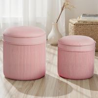 Lot de 2 Poufs Rondeaux Empilables et Rembourrés en Velours, Repose-pieds de Rangement 34.8L, Rose