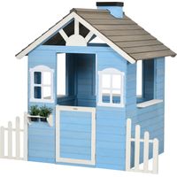 Casita de juegos infantil para niños de 3 a 7 años – Escaleras, perchero, puerta, ventanas – Casita de juegos de pino – 151 x 112,5 x 142 cm – Azul
