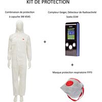 Compteur Geiger Soeks 01M – Détecteur de radioactivité – Vêtements de protection 3M 4545 Taille L – Masque FFP3 inclus – M-E