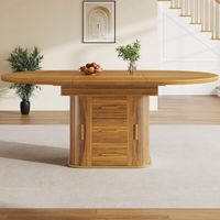 Esstisch ausziehbar, Esszimmertisch, Küchentisch, Runder Esstisch, ausziehbar zu oval, 118-158 cm, Platz für bis zu 6 Personen, Dreischichtige Lagerung, Walnut