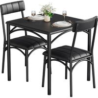 Tables de Salle à Manger pour 2, Table de Salle à Manger Carrée avec 2 Chaises Rembourrées, 3 Pcs Table et Chaises de Cuisine pour Petits Espaces, Appartement, noir