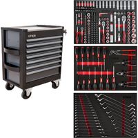 Servante d'atelier STIER Premium avec plan de travail en acier inoxydable, garnie, 223 pièces