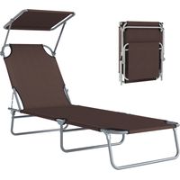 Tumbona de jardín Plegable con Toldo y Respaldo Reclinable para Jardín Terraza Acampada 187x58x36cm Marrón