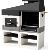 Barbecue en pierre avec four à bois – Gril argentin en acier inoxydable 304 – 168 x 63 x 192 cm – Étagère inférieure en métal noir