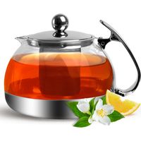 Deuba Glass Teapot Tea Maker 1.2 L with Removable Stainless Steel Tea Strainer Insert Infuser Loose Tea Leaf